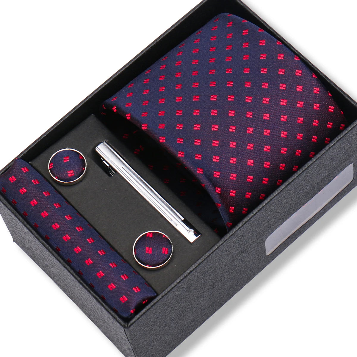 Slipsset herr 8 cm – jacquard slips, näsduk, manschettknappar & slipsnål