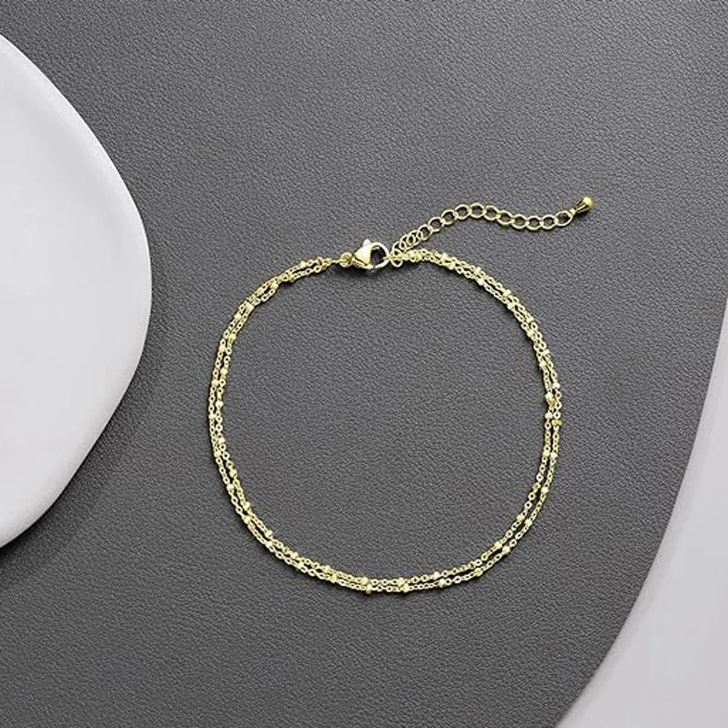 Fotlänk dam set guld/silver – multilayer pärlor