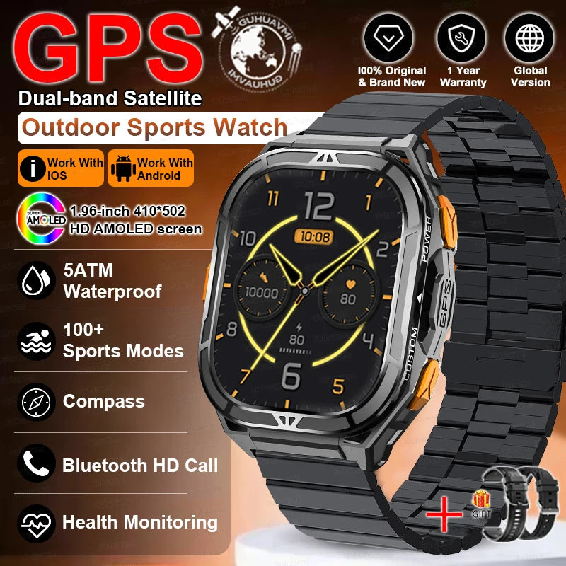 Militär Smartwatch GPS – 1.96” AMOLED & 10ATM vattentät