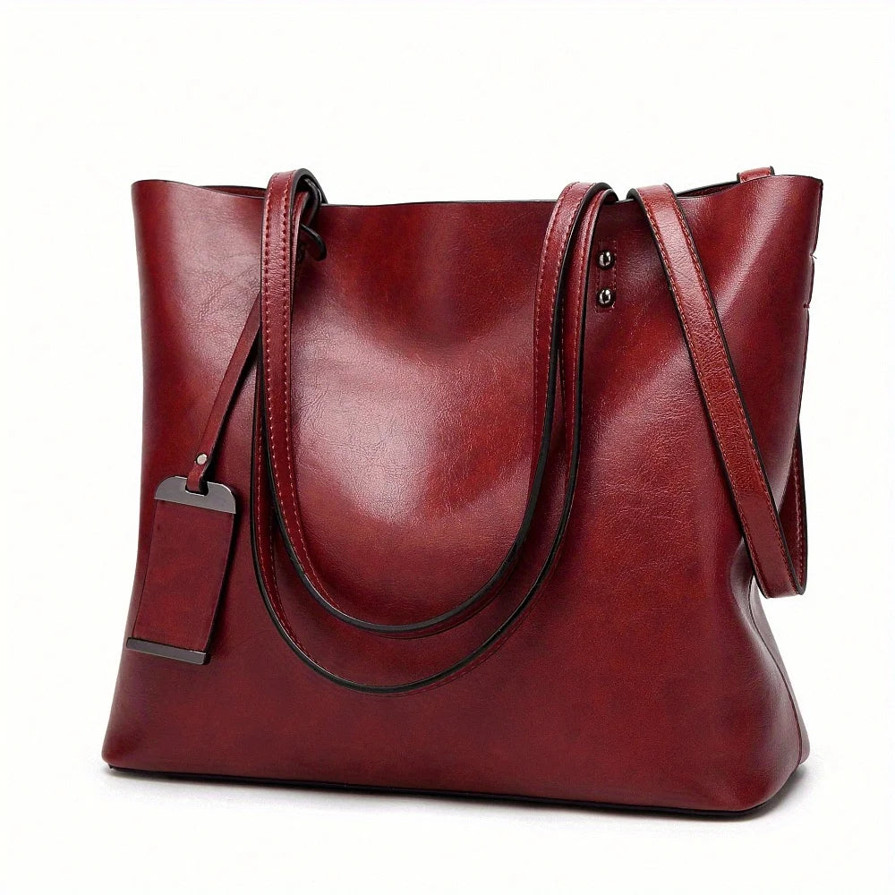 Tote bag dam i retro PU-läder – arbetsväska med laptopfack