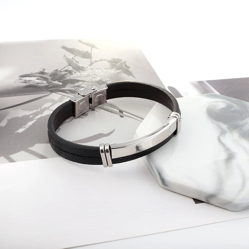 Läderarmband herr multilayer svart som sommarpresent