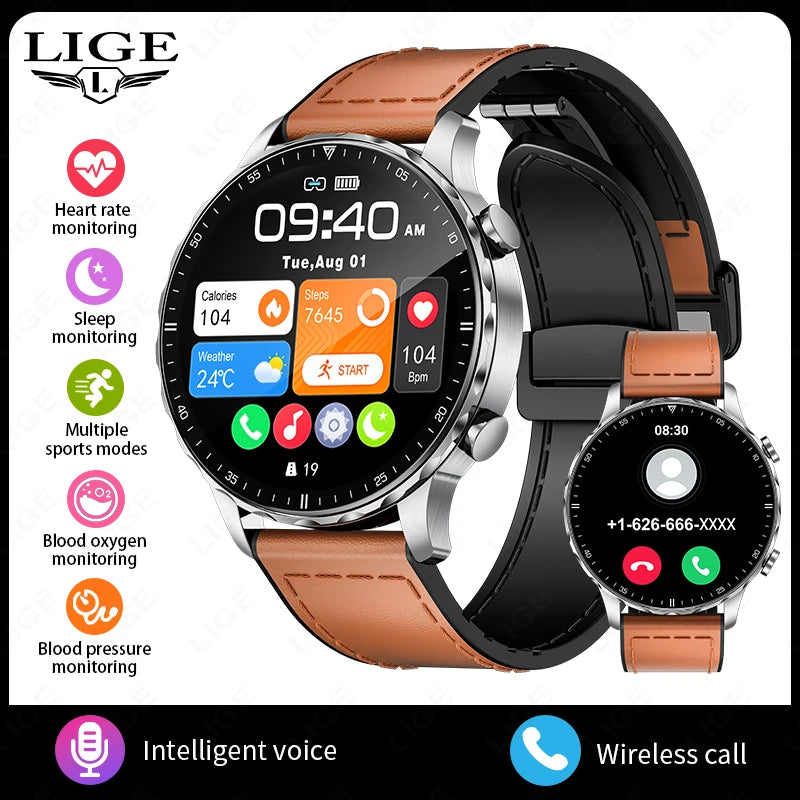 LIGE BW0664 smartwatch med Bluetooth-samtal och pulsmätning
