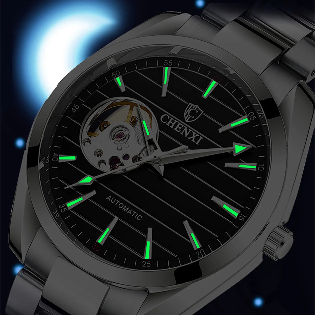 Automatisk mekanisk herrklocka i rostfritt stål – Vattentät & självuppdragande