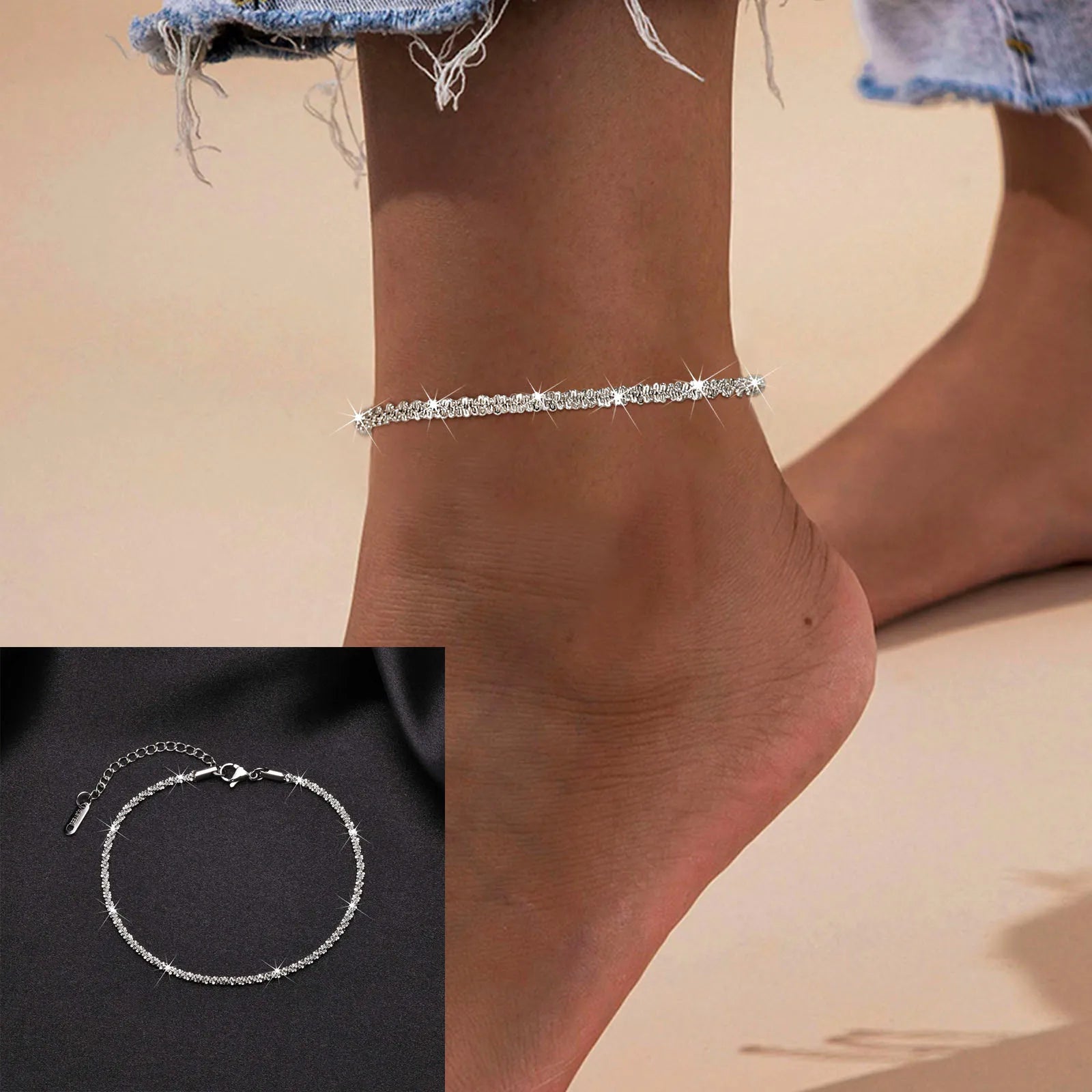 Fotlänk dam snake chain – rostfritt stål