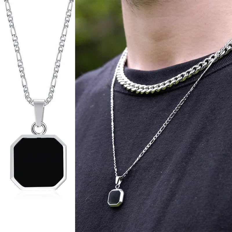 Halsband herr fyrkantigt hänge – geometrisk design i rostfritt stål