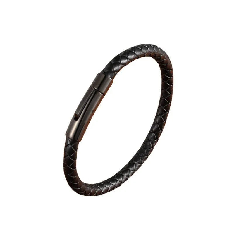 Flätat läderarmband i stål – unisex armband med geometrisk design