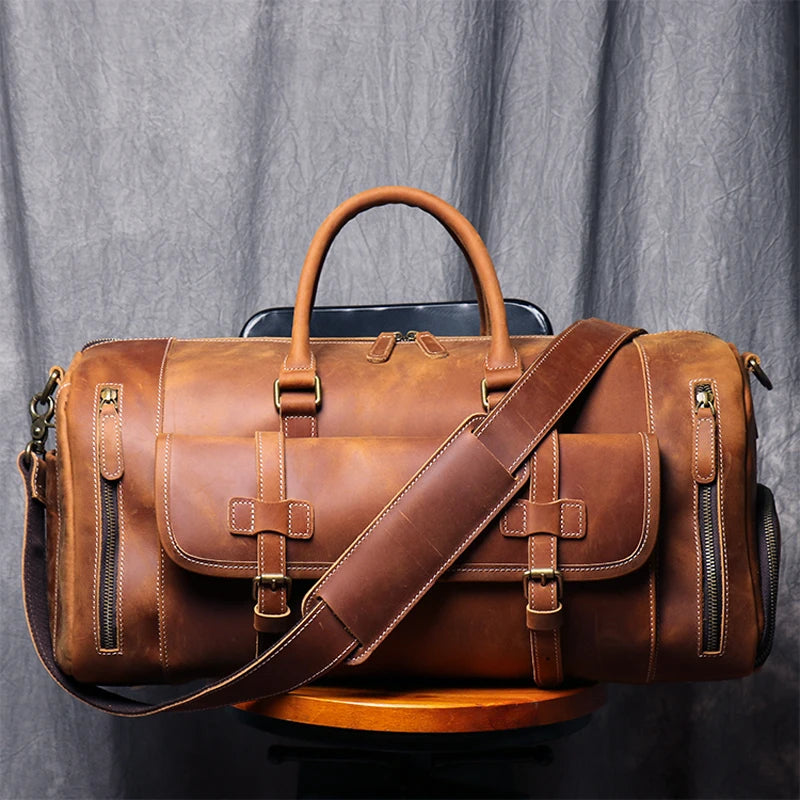Weekendbag i äkta läder herr – vintage duffel