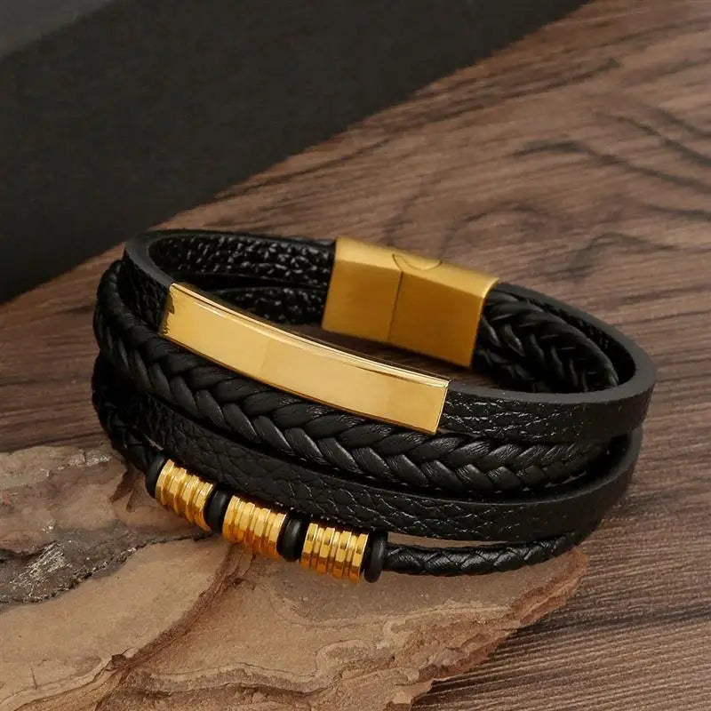 Handflätat läderarmband för män – Klassisk multilagerdesign med magnetlås