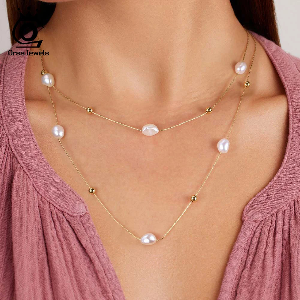 ORSA JEWELS pärlhalsband dam – barockpärlor & 925 sterlingsilver