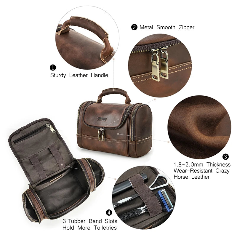 Necessär i äkta läder herr – vintage toiletry bag