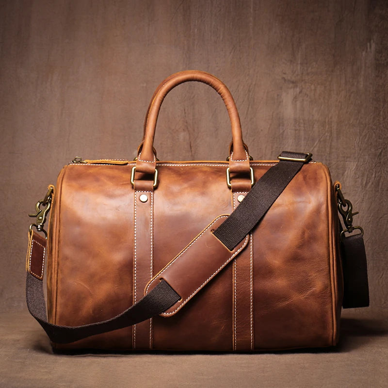 Weekendbag läder – retro resväska i äkta läder