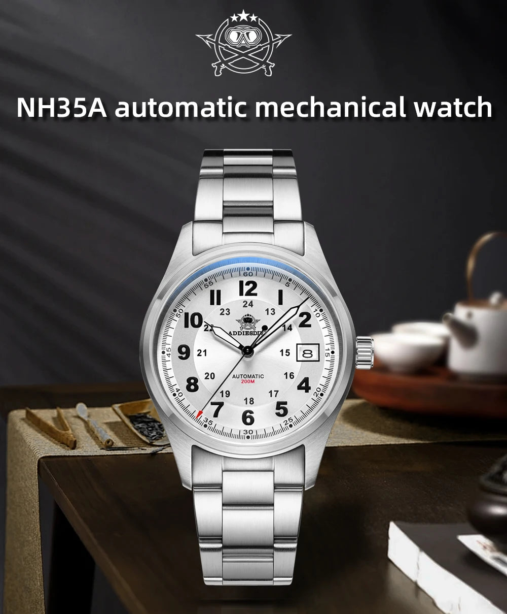 ADDIESDIVE AD2048 automatisk dykarur – Safirglas, 200 m & NH35A