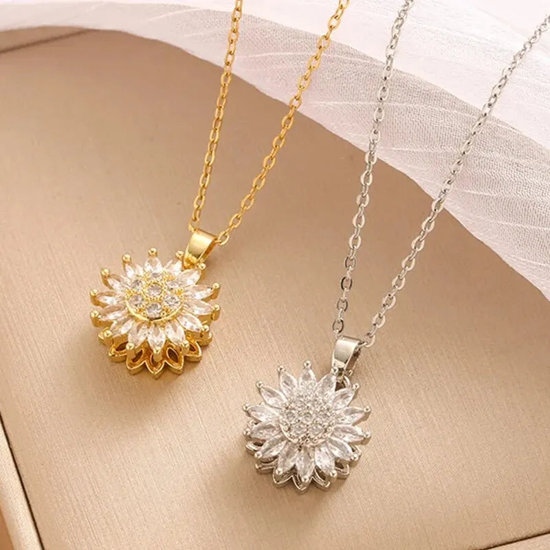 Halsband dam – solros halsband med kristall i rostfritt stål