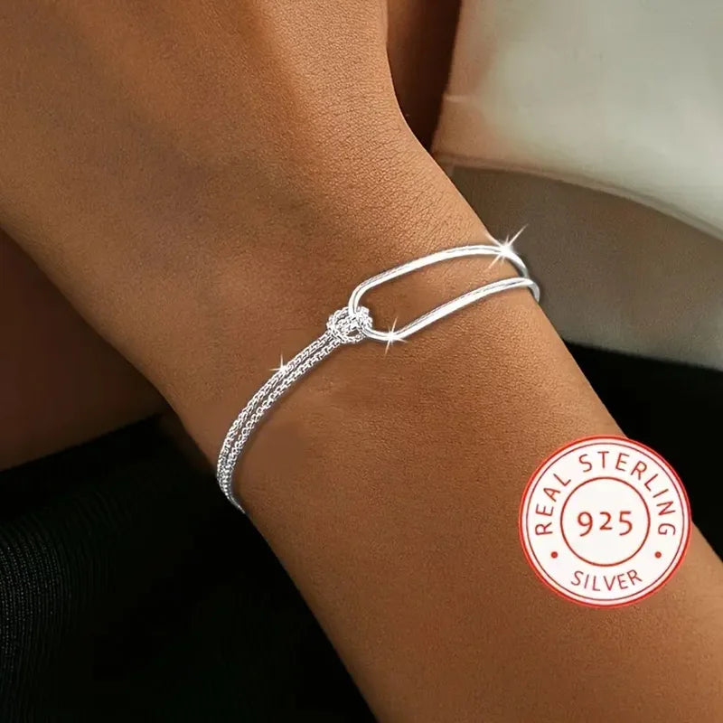 925 Sterling Silver Armband Dam – Minimalistiskt Geometriskt Armband
