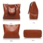 Tote bag dam i retro PU-läder – arbetsväska med laptopfack