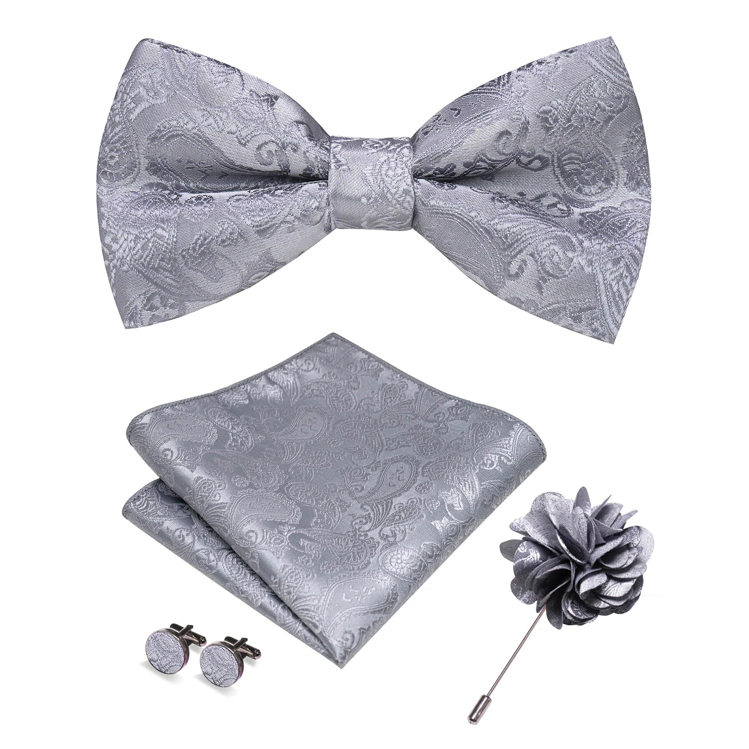 Flugset i siden – paisley med manschettknappar & brosch