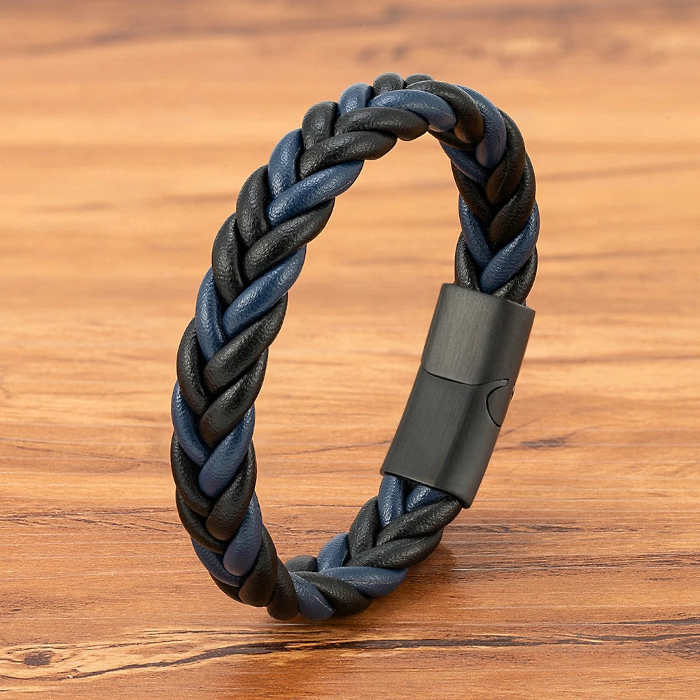 Flätat läderarmband för män med magnetlås – Rostfritt stål