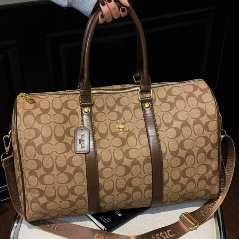 Weekendbag i PU med canvas-look – stor duffel för resa och gym
