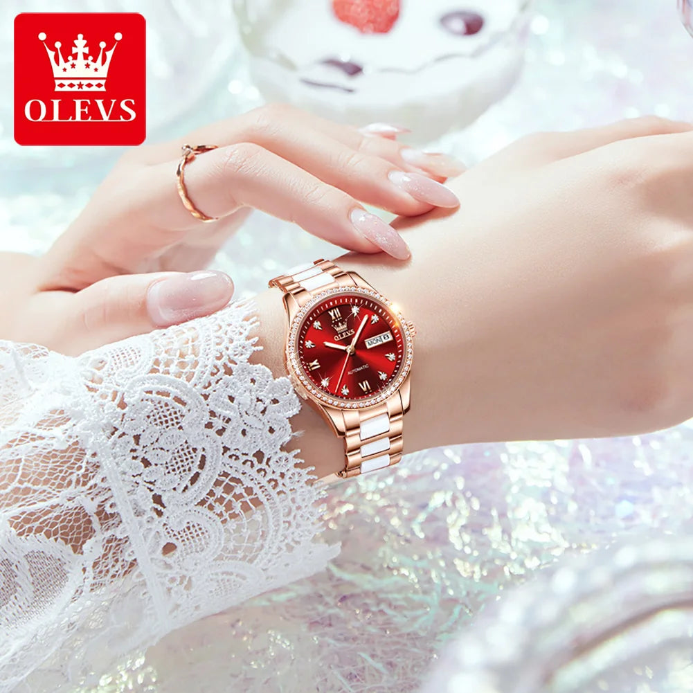OLEVS 6637 Automatisk Damklocka – mekanisk klocka med keramiskt armband