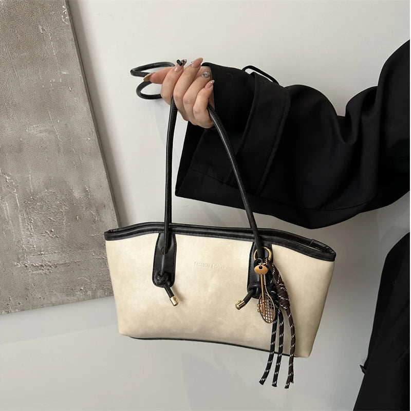 Stor retro tote bag i polyester med modern enkel design