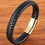 Flätat läderarmband för herr – rostfritt stål och geometrisk design