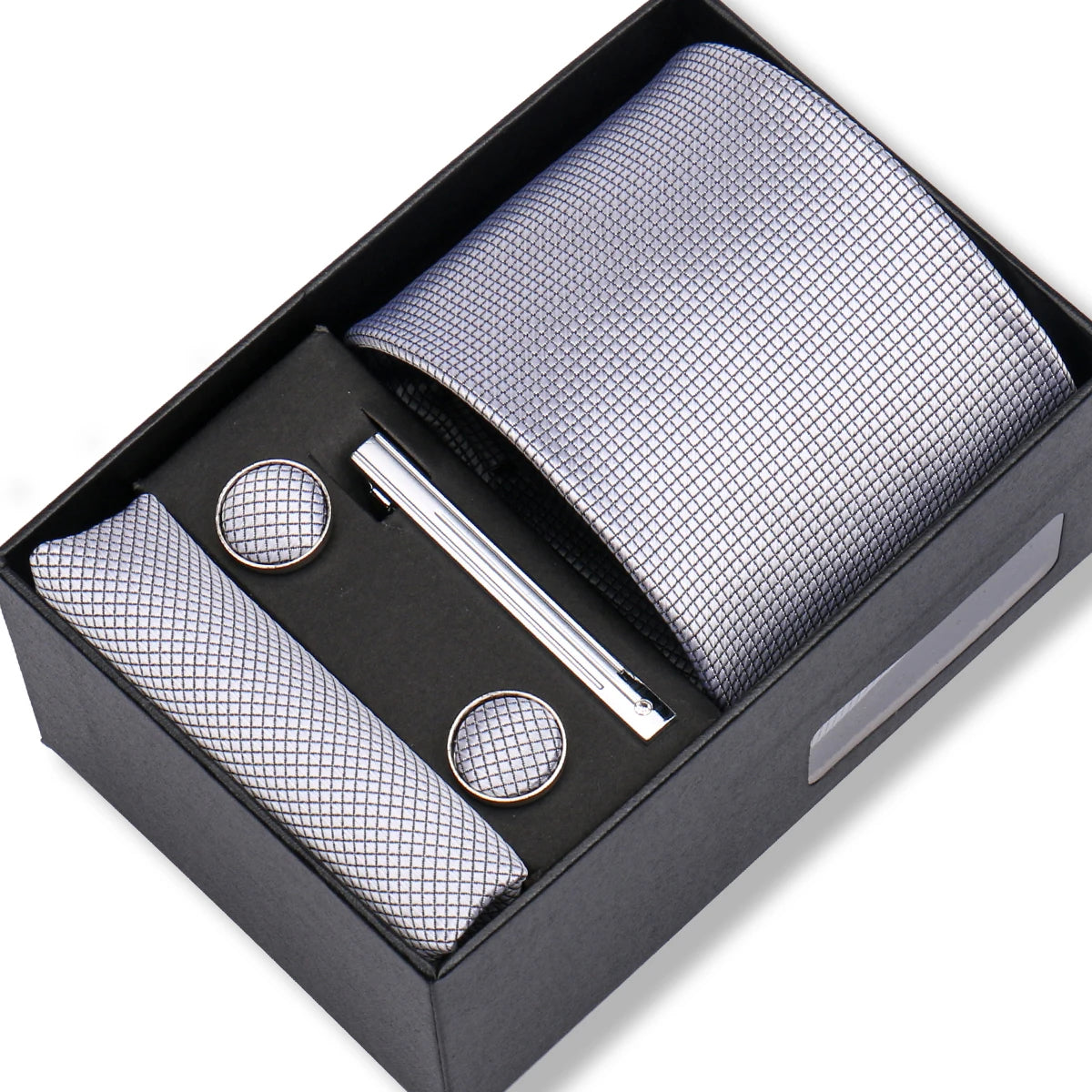 Slipsset herr 8 cm – jacquard slips, näsduk, manschettknappar & slipsnål