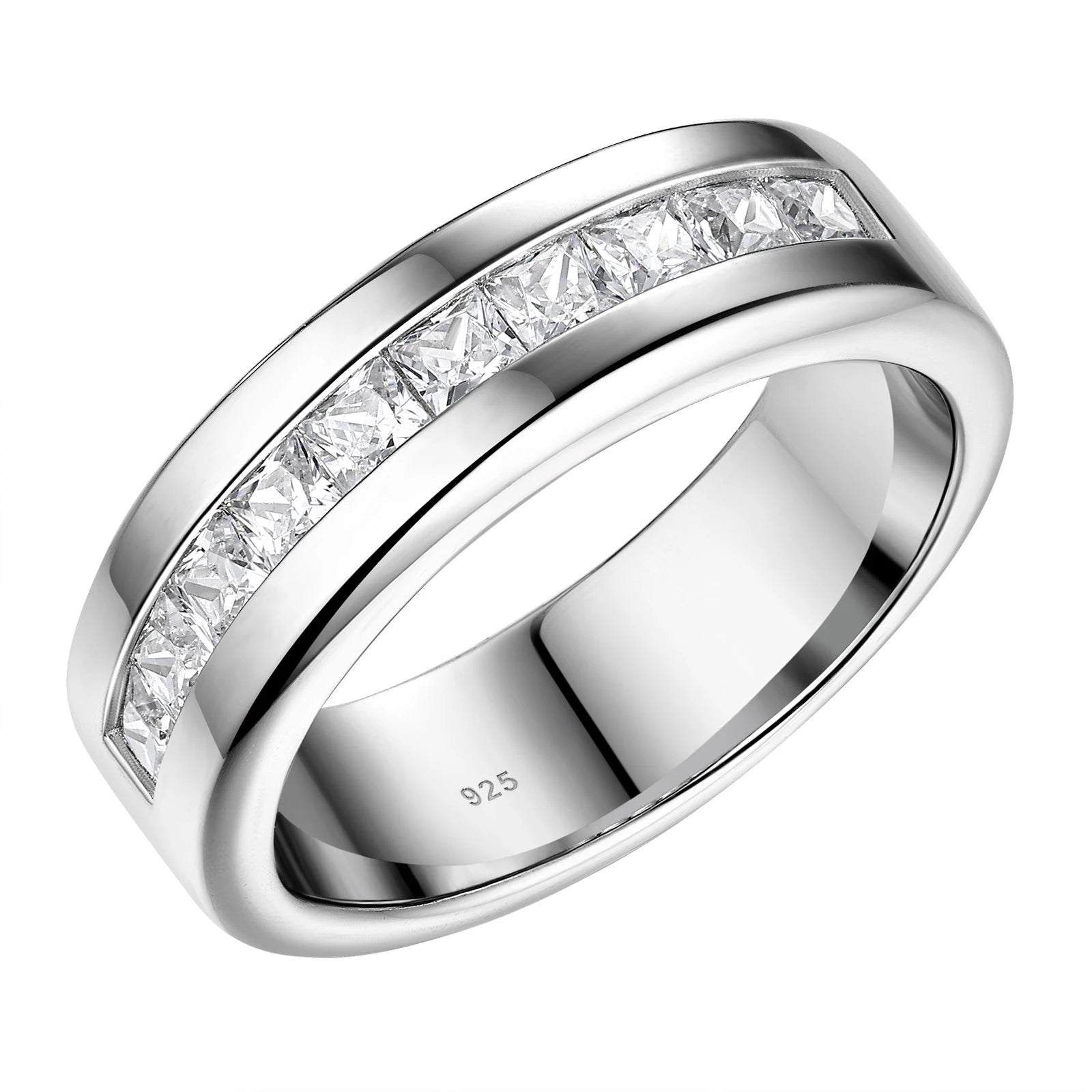 NEWSHE herrring i 925 silver med prinsesslipad moissanit