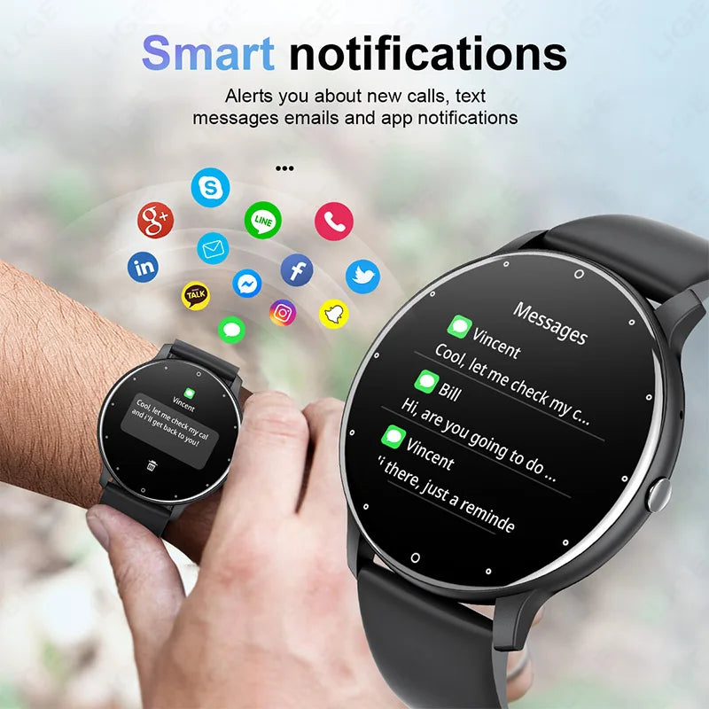 LIGE Smartwatch 1.28” – Bluetooth-samtal & pulsmätning