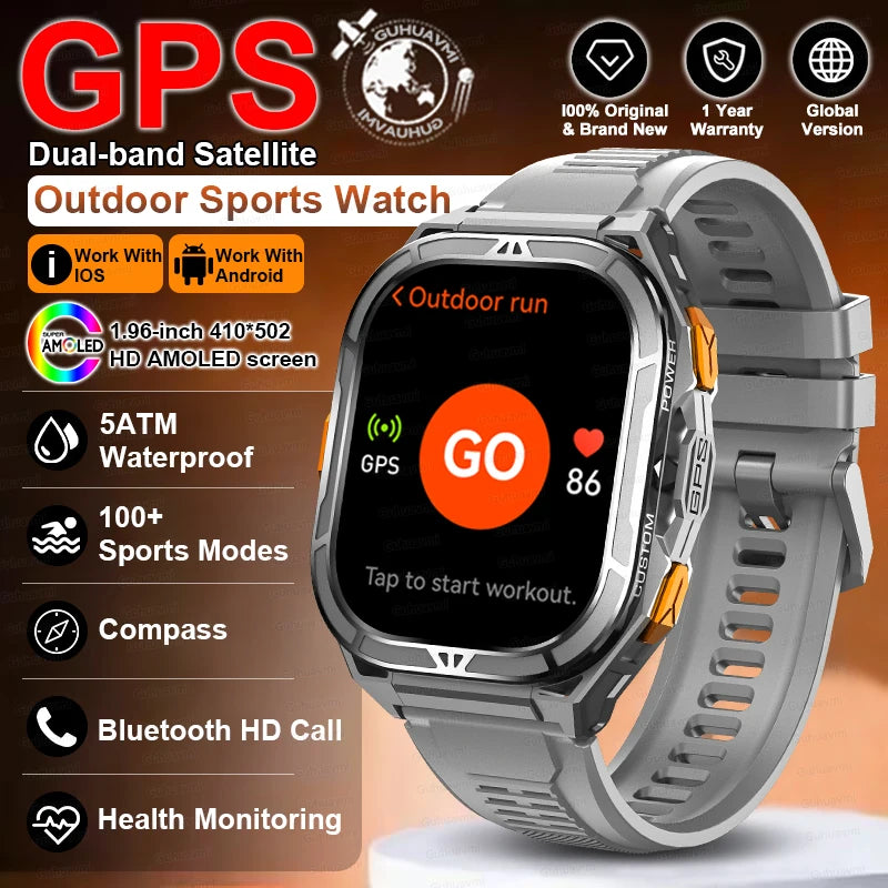 Militär Smartwatch GPS – 1.96” AMOLED & 10ATM vattentät