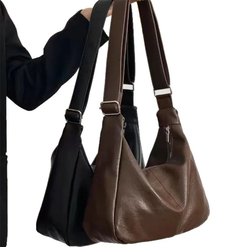 Stor damväska i PU med dragkedja och enkel design
