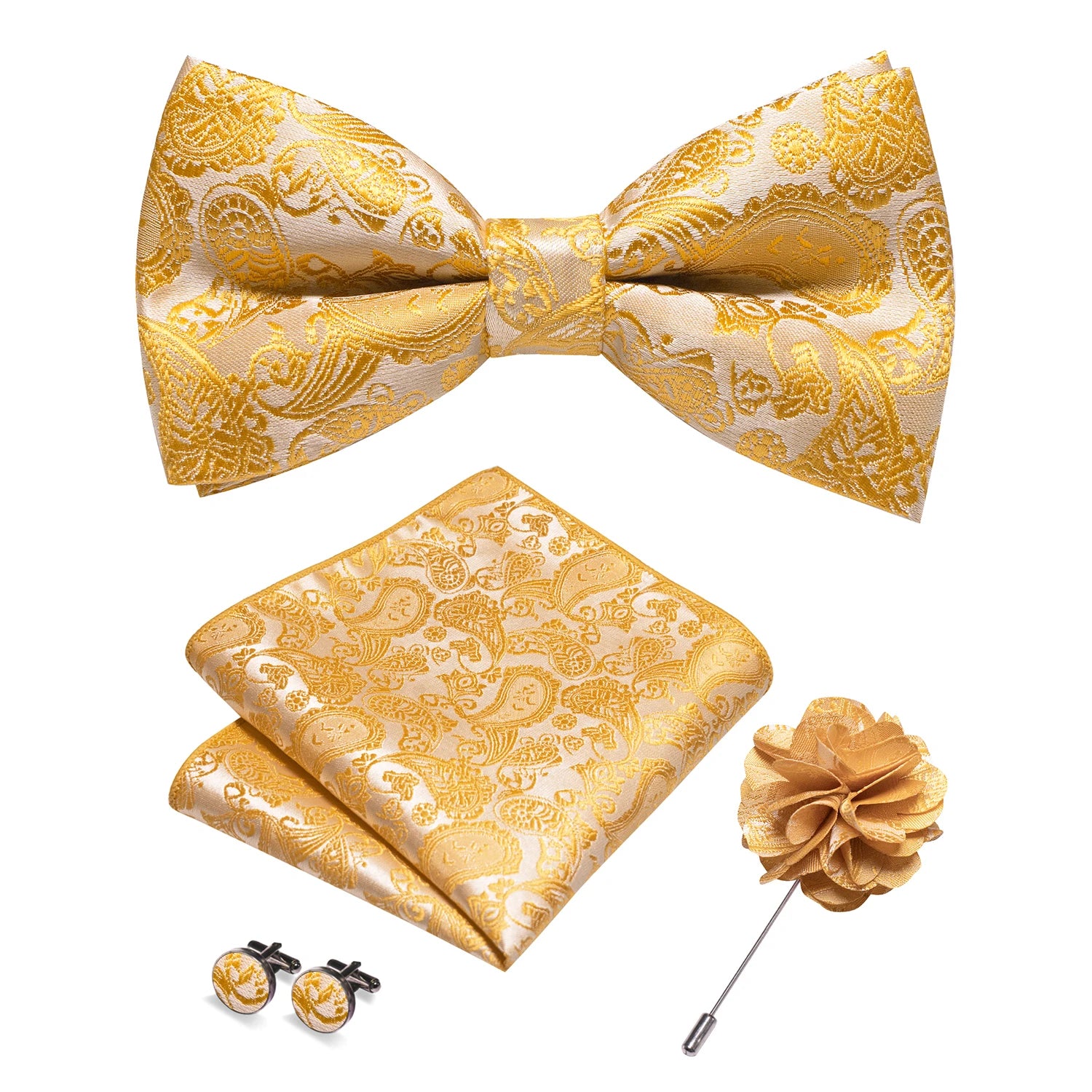 Flugset i siden – paisley med manschettknappar & brosch