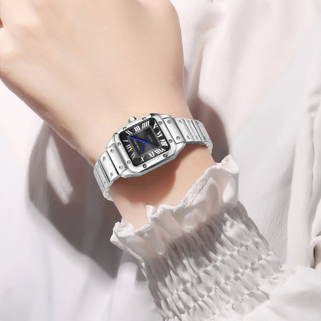 Fyrkantig damklocka i rostfritt stål – stilren quartzklocka