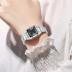 Fyrkantig damklocka i rostfritt stål – stilren quartzklocka