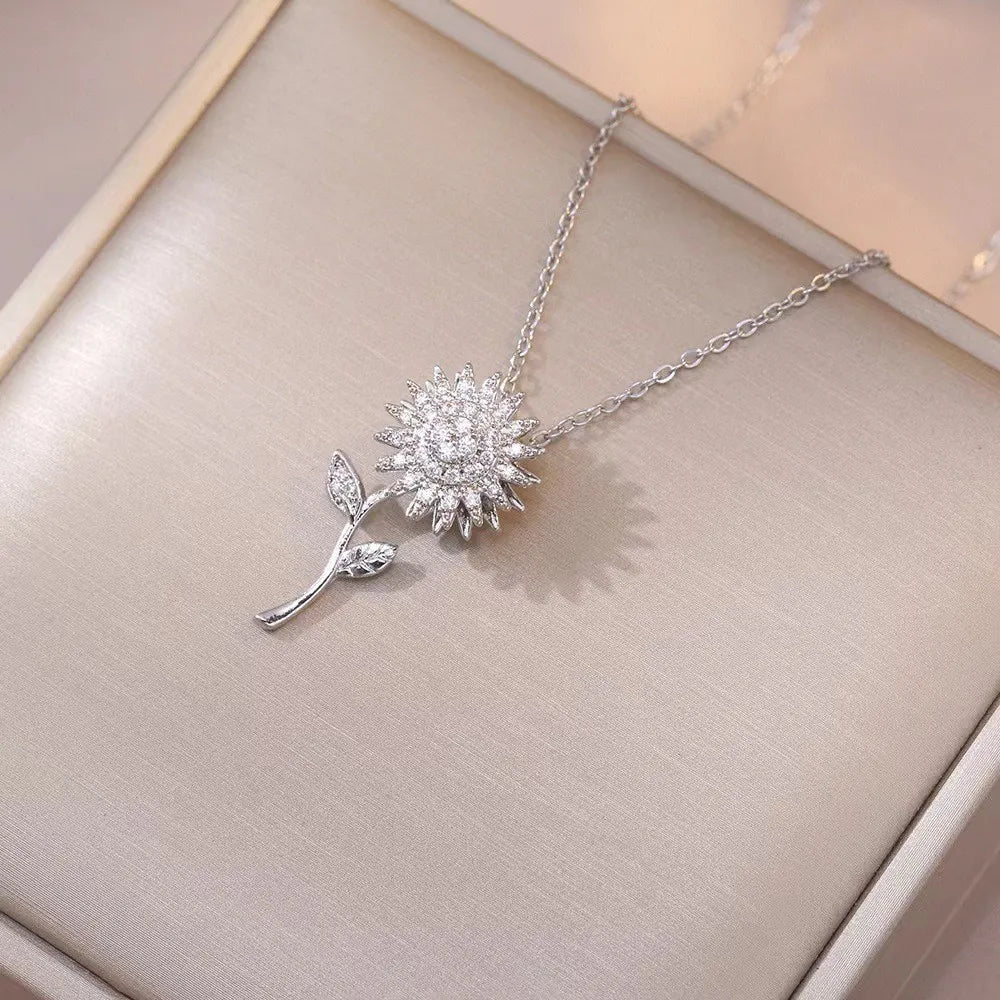 Halsband dam – solros halsband med kristall i rostfritt stål