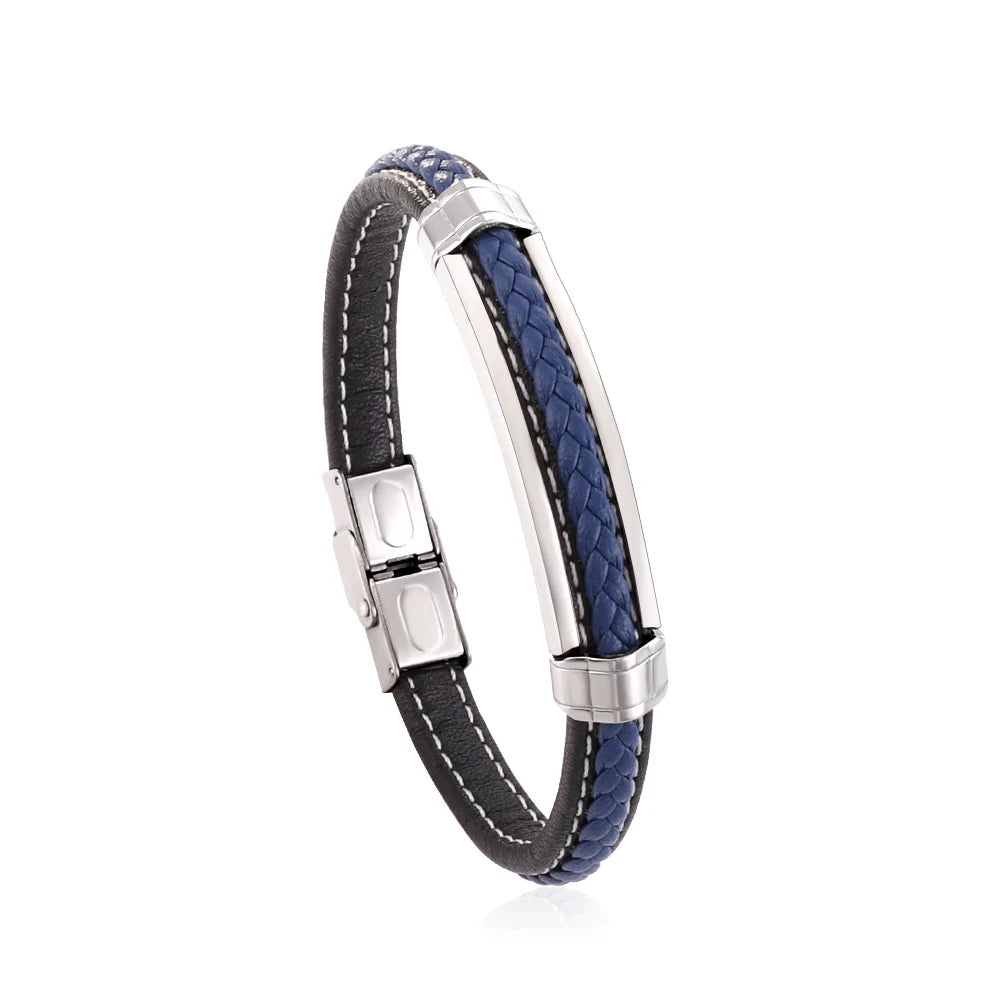 Läderarmband herr multilayer – svart armband i rostfritt stål