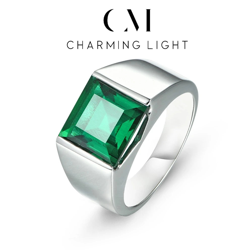 CHARMING herrring i 925 silver med labbodlad smaragd 4,8 ct