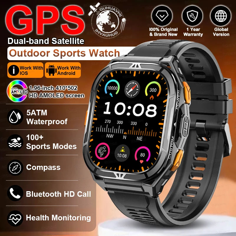 Militär Smartwatch GPS – 1.96” AMOLED & 10ATM vattentät