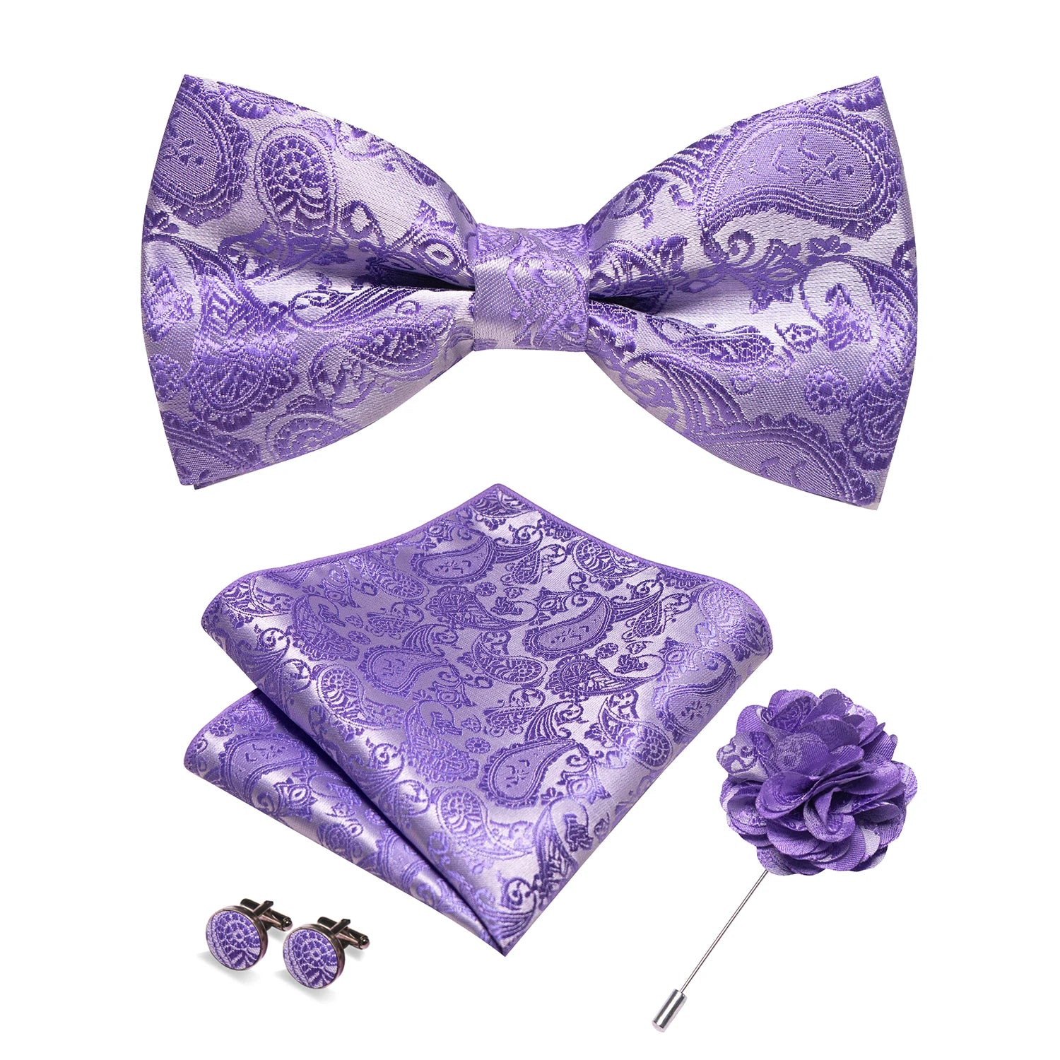 Flugset i siden – paisley med manschettknappar & brosch