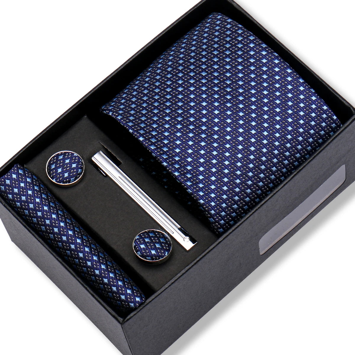Slipsset herr 8 cm – jacquard slips, näsduk, manschettknappar & slipsnål