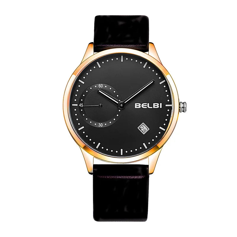 Stilren quartz herrklocka – Klassisk design med läderarmband