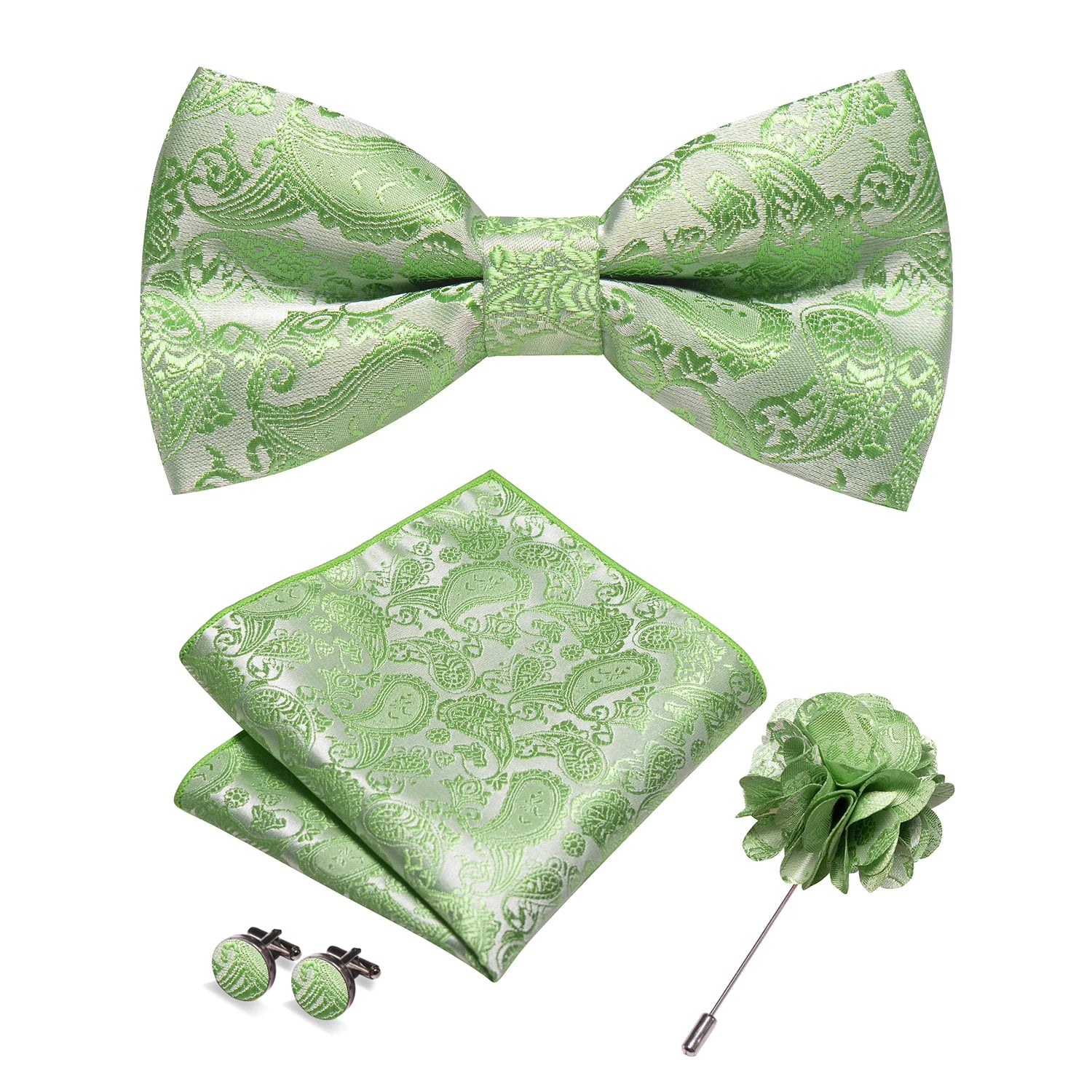 Flugset i siden – paisley med manschettknappar & brosch