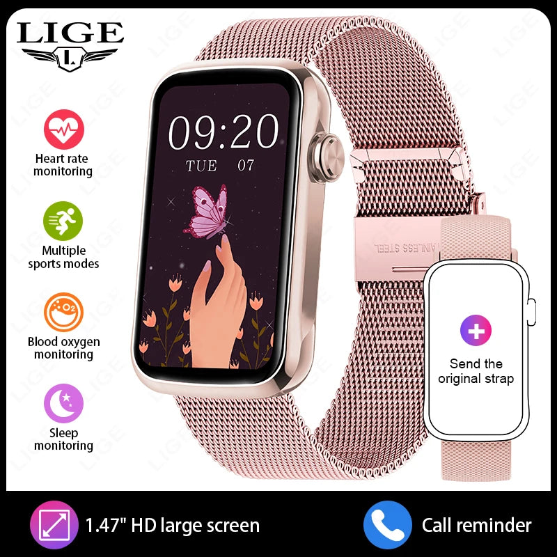 LIGE Smartwatch 1.47” – Pulsmätning & Bluetooth-samtal