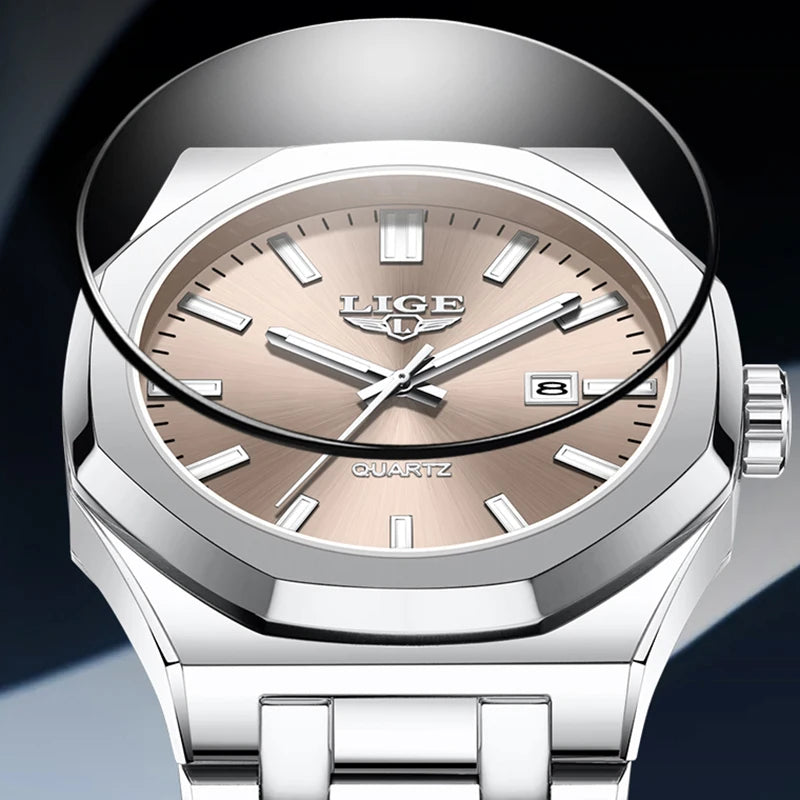 LIGE 89181 Herrklocka Quartz med Datum och Stållänk