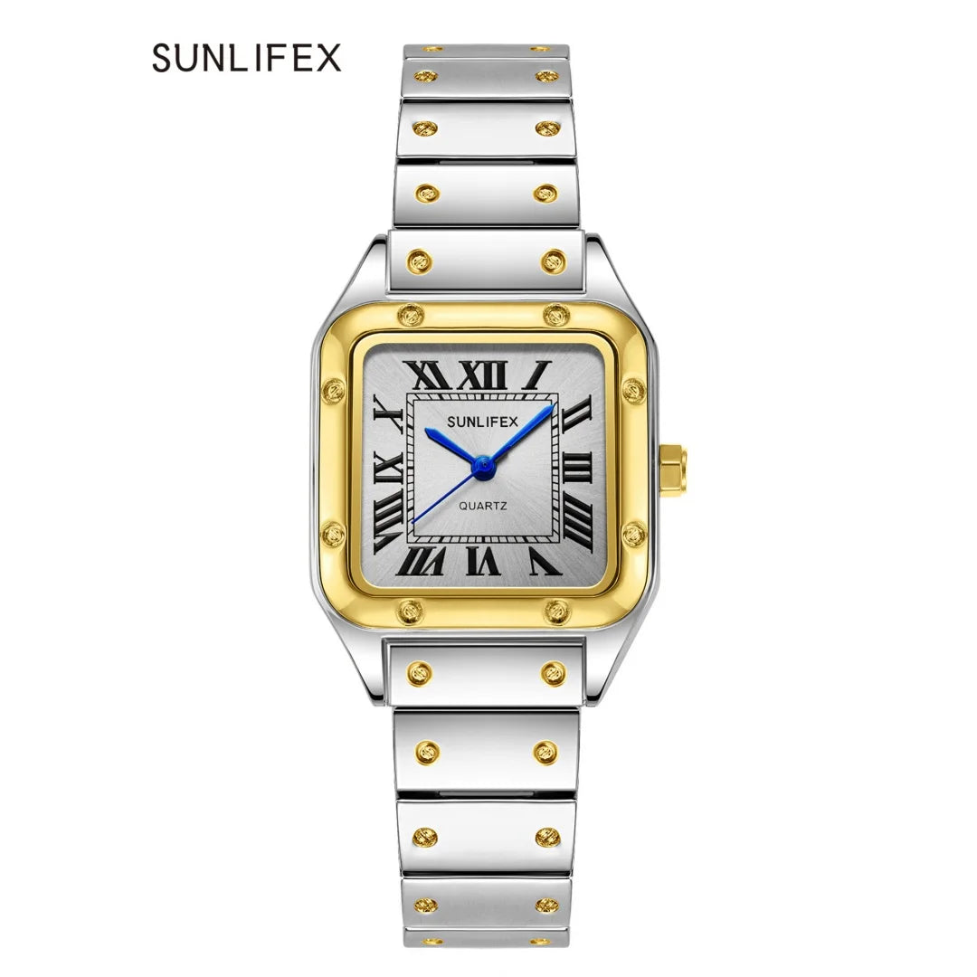 Fyrkantig damklocka i rostfritt stål – stilren quartzklocka