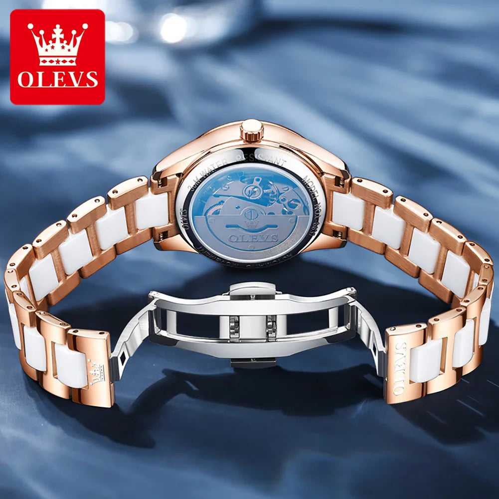 OLEVS 6637 Automatisk Damklocka – mekanisk klocka med keramiskt armband