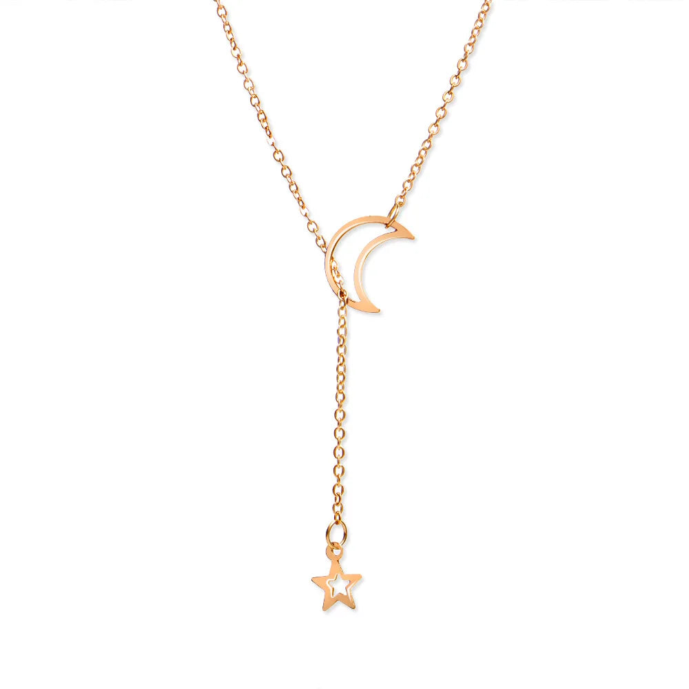 Guldpläterat choker halsband med måne och stjärna