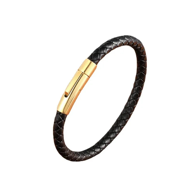 Flätat läderarmband i stål – unisex armband med geometrisk design