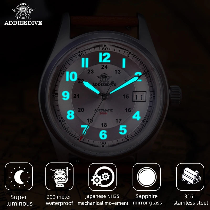 ADDIESDIVE AD2048 automatisk dykarur – Safirglas, 200 m & NH35A