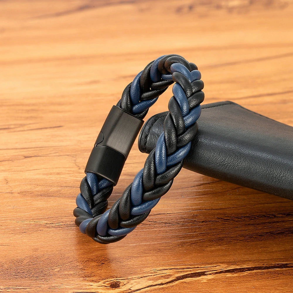 Flätat läderarmband för män med magnetlås – Rostfritt stål