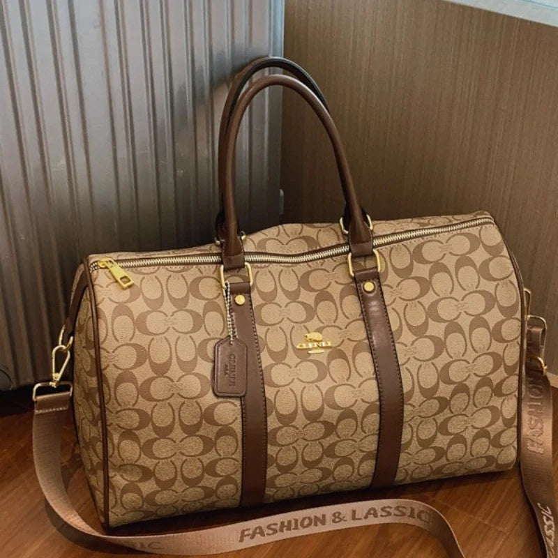 Weekendbag i PU med canvas-look – stor duffel för resa och gym